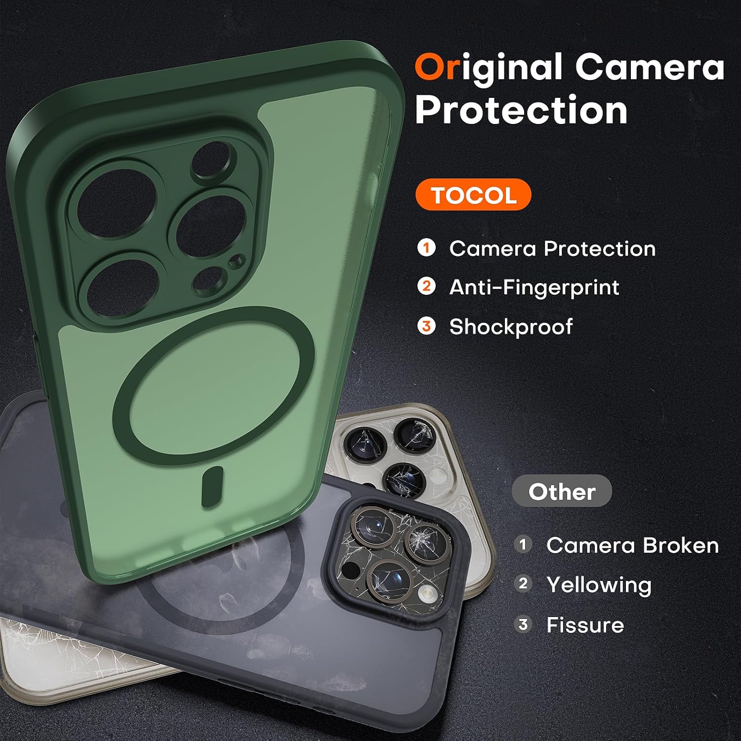 Detalle de TOCOL Magnetic Case for iPhone 13 Pro Max with Enhanced Camera Protection and MagSafe Compatibility