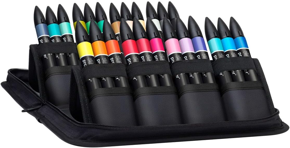 Detalle de Winsor & Newton ProMarker (im Wallet) 24 Farben Set – Doppelseitige Layoutmarker für feine Linien & breite Flächen