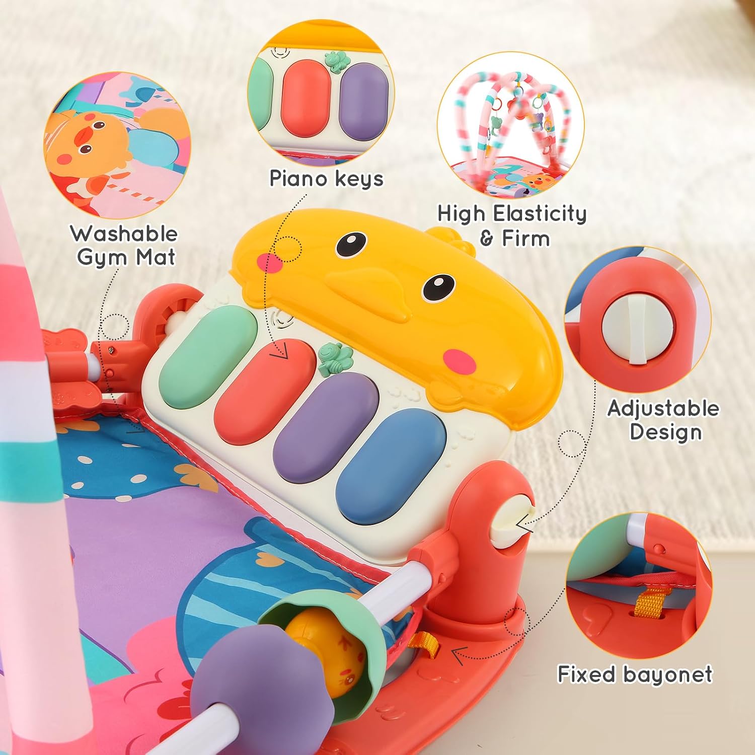 Detalle 1 de iFunLong Baby Play Mat Baby Gym with 5 Toys