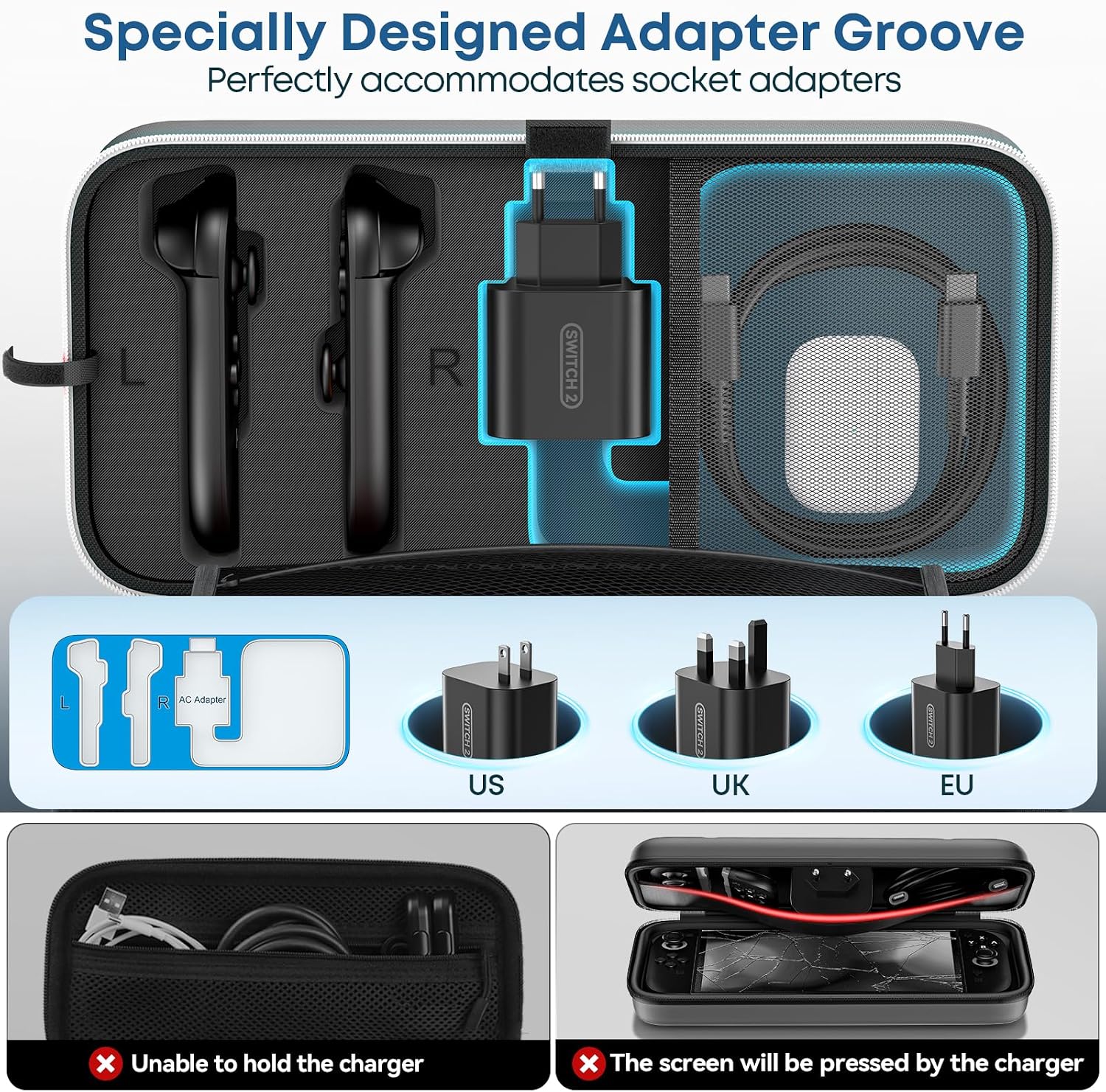 Detalle 2 de OIVO Switch 2 Tasche (große Tragetasche) für Nintendo Switch 2 – harte Hülle mit Platz für Joy-Con, Netzteil & bis zu 24 Spiele, Weiß