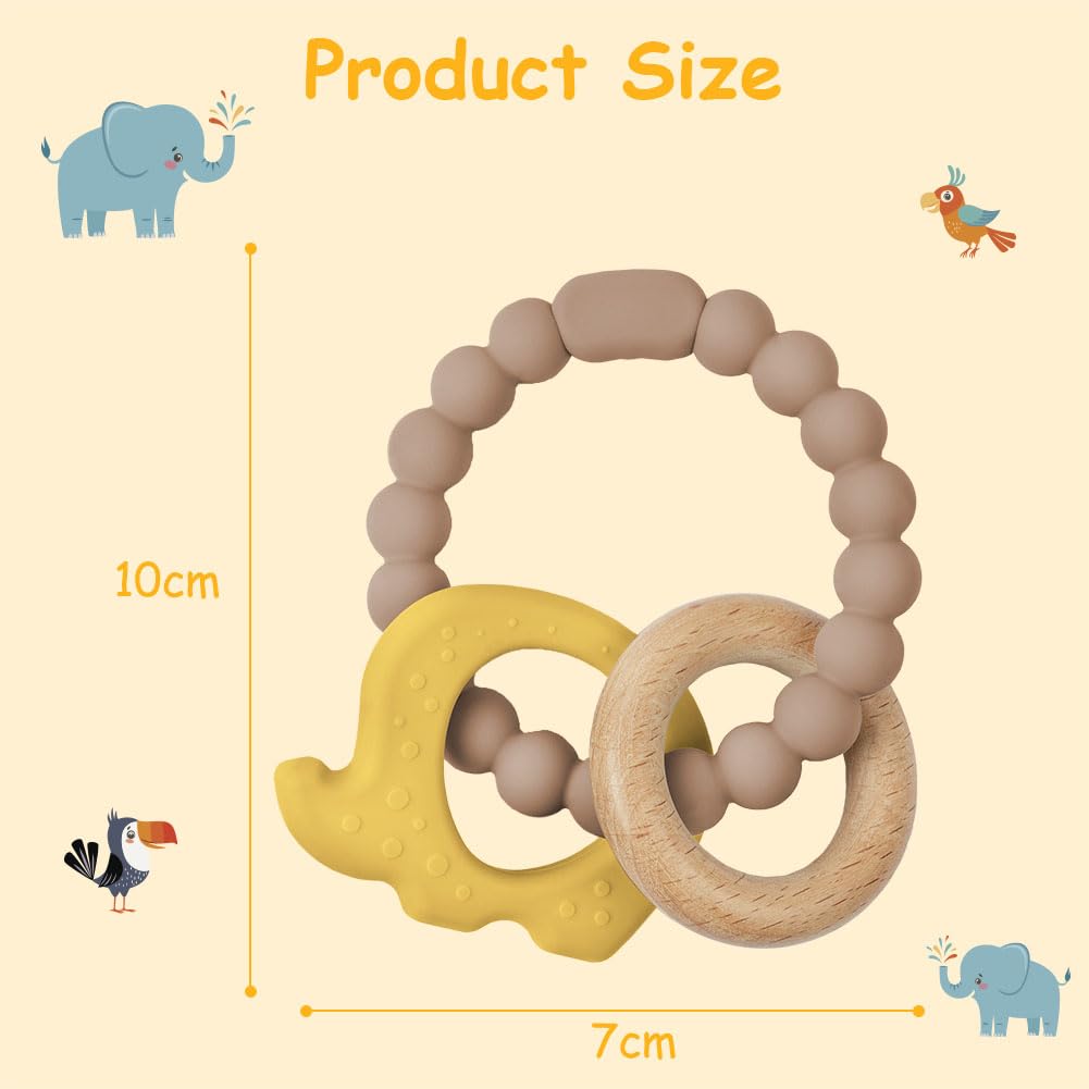 Thumbnail 1 de Vicloon Beißring für Babys – Elefant aus Silikon und Holzring, BPA-frei, ab 3 Monaten