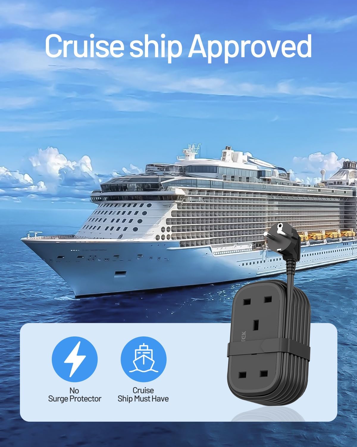Thumbnail 6 de FDTEK UK to European Plug Adapter with 1.5m Extension Cable and 3 USB Ports (Type E/F)
