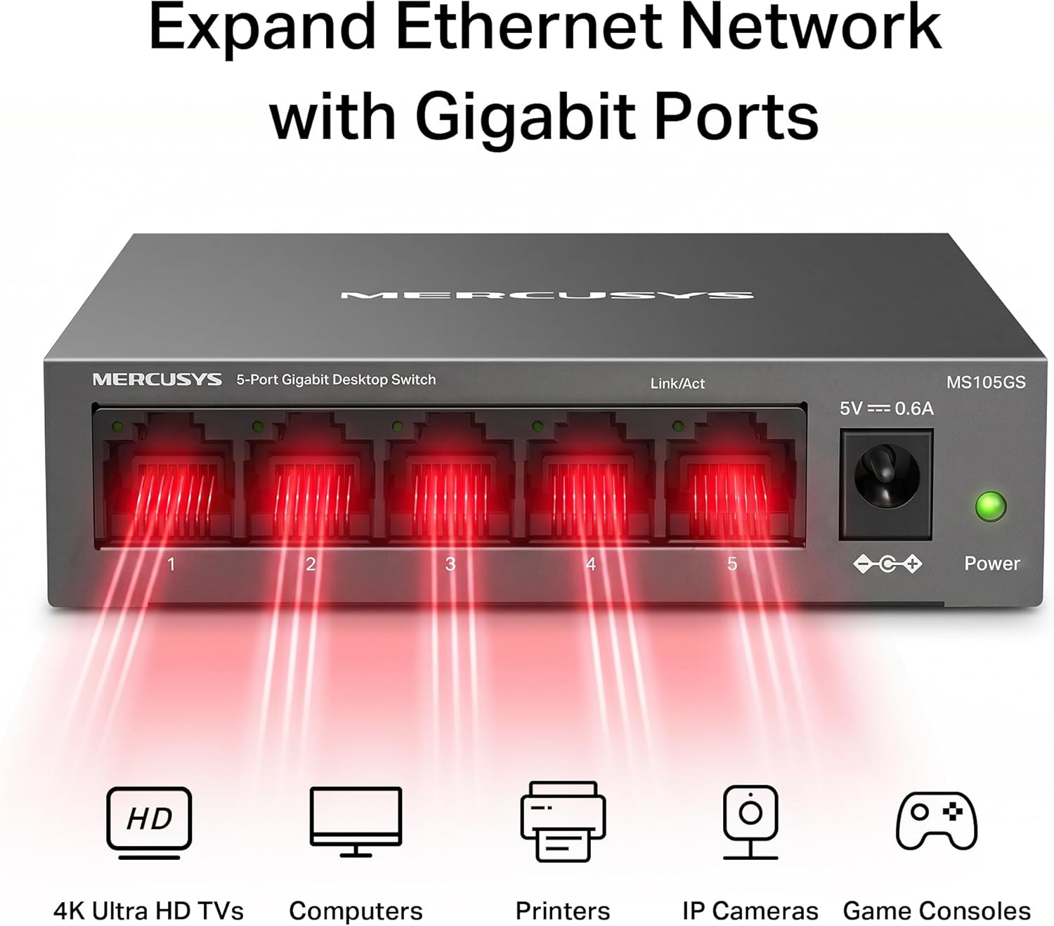 Thumbnail 1 de MERCUSYS MS105GS 5-Port Gigabit Ethernet Switch (metal case, desktop or wall mount)