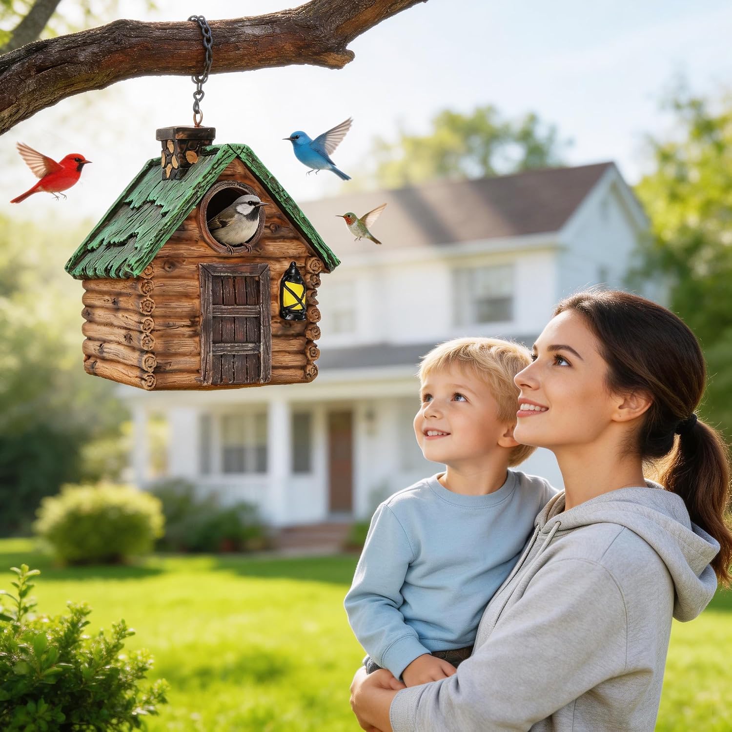 Detalle de Attivolife Real Wood-Look Resin Bird House for Garden