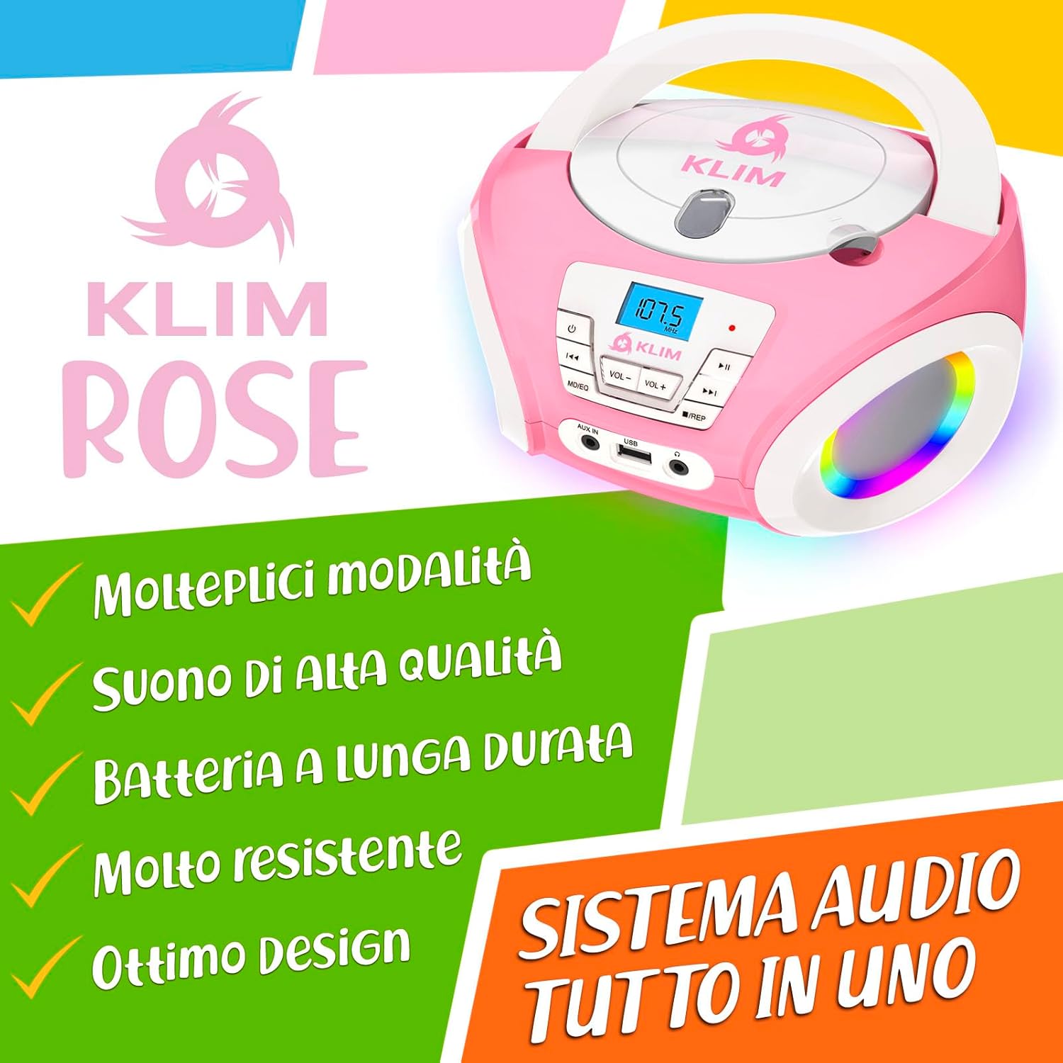 Detalle 2 de KLIM Candy Kids lettore CD portatile rosa