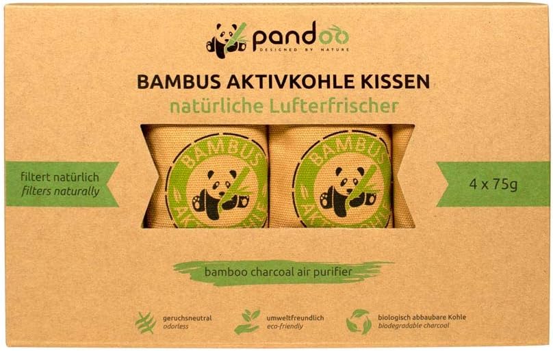 Detalle de pandoo Bambus-Lufterfrischer Natürlich mit Aktivkohle (4 x 75 g) – Geruchsentferner für Schuhe, Auto, Schubladen & mehr