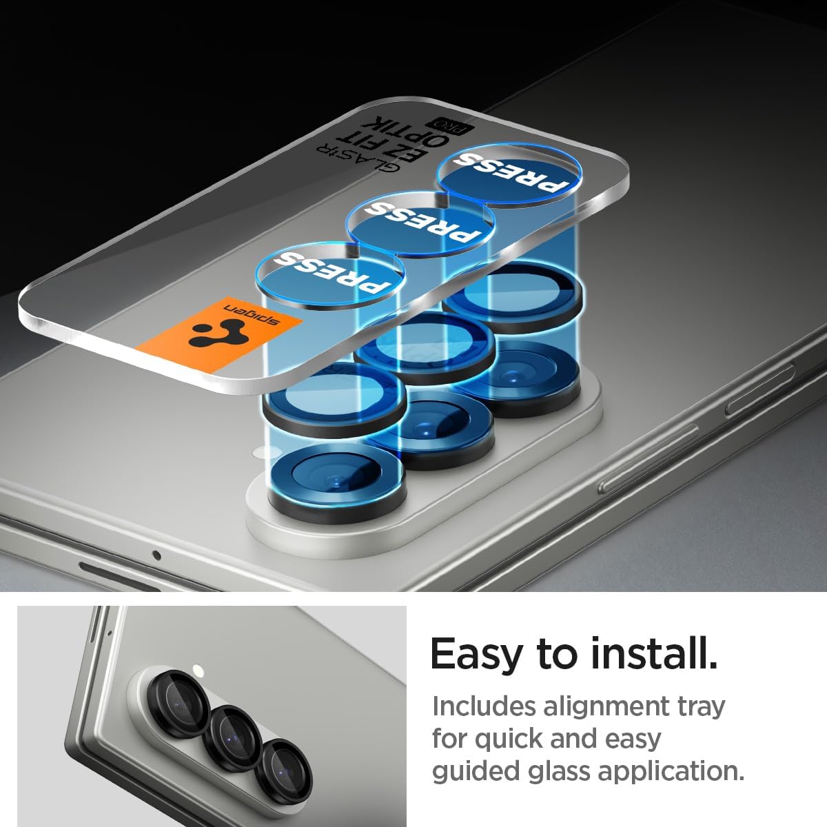 Thumbnail 4 de Protection caméra Spigen Glas.tR EZ Fit Optik Pro pour Samsung Galaxy Z Fold7 (kit de 2 pièces, installation incluse)