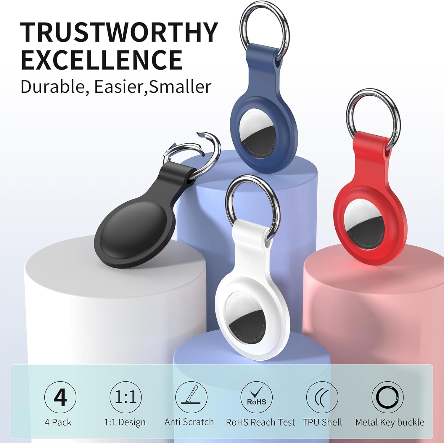 Detalle 2 de AirTag Holder Case Keychain 8 Pack — Shockproof Silicone Cover for 1st & 2nd Gen AirTag