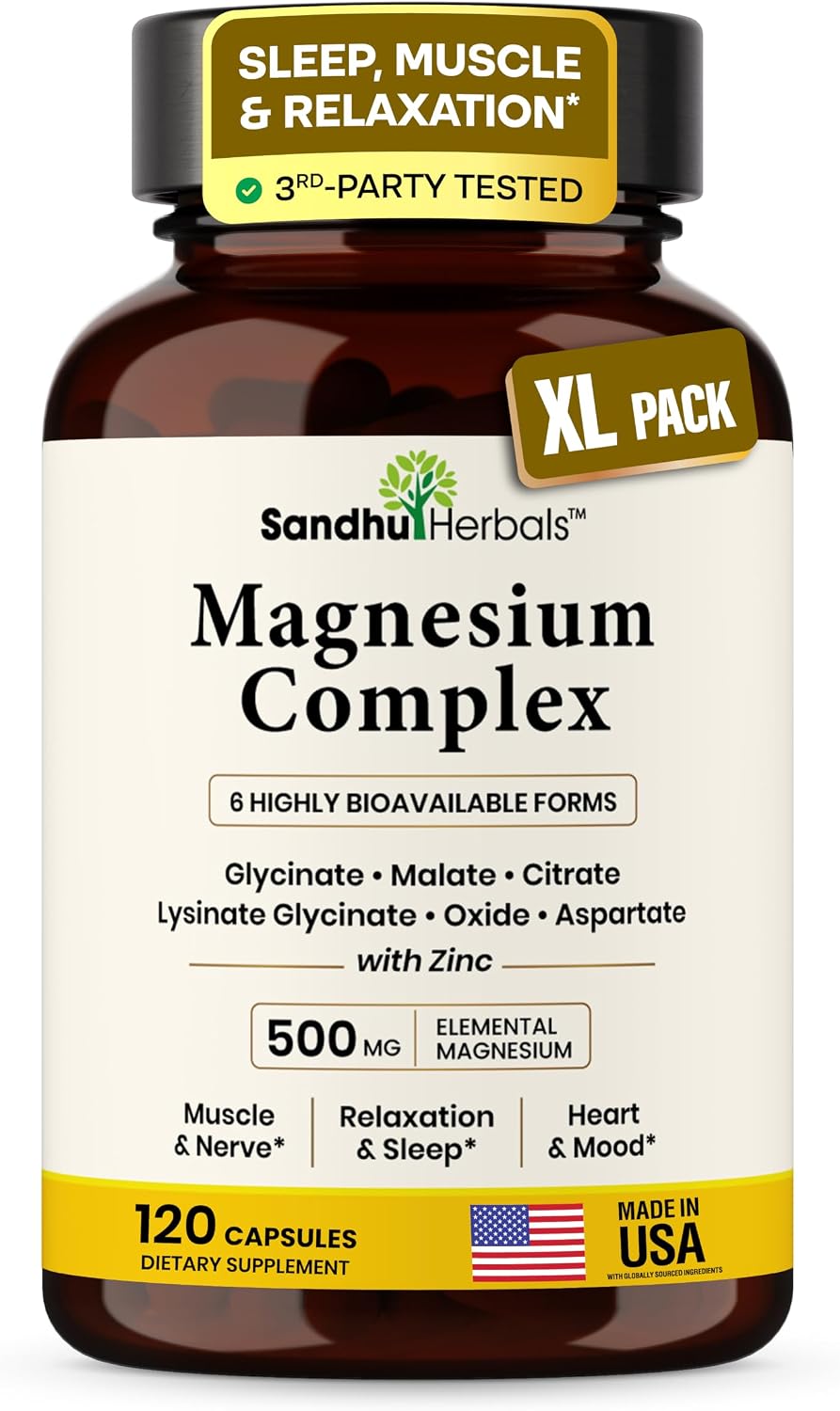 Detalle de SANDHUHERBALS Magnesium Complex 500mg, 120 Capsules with Zinc