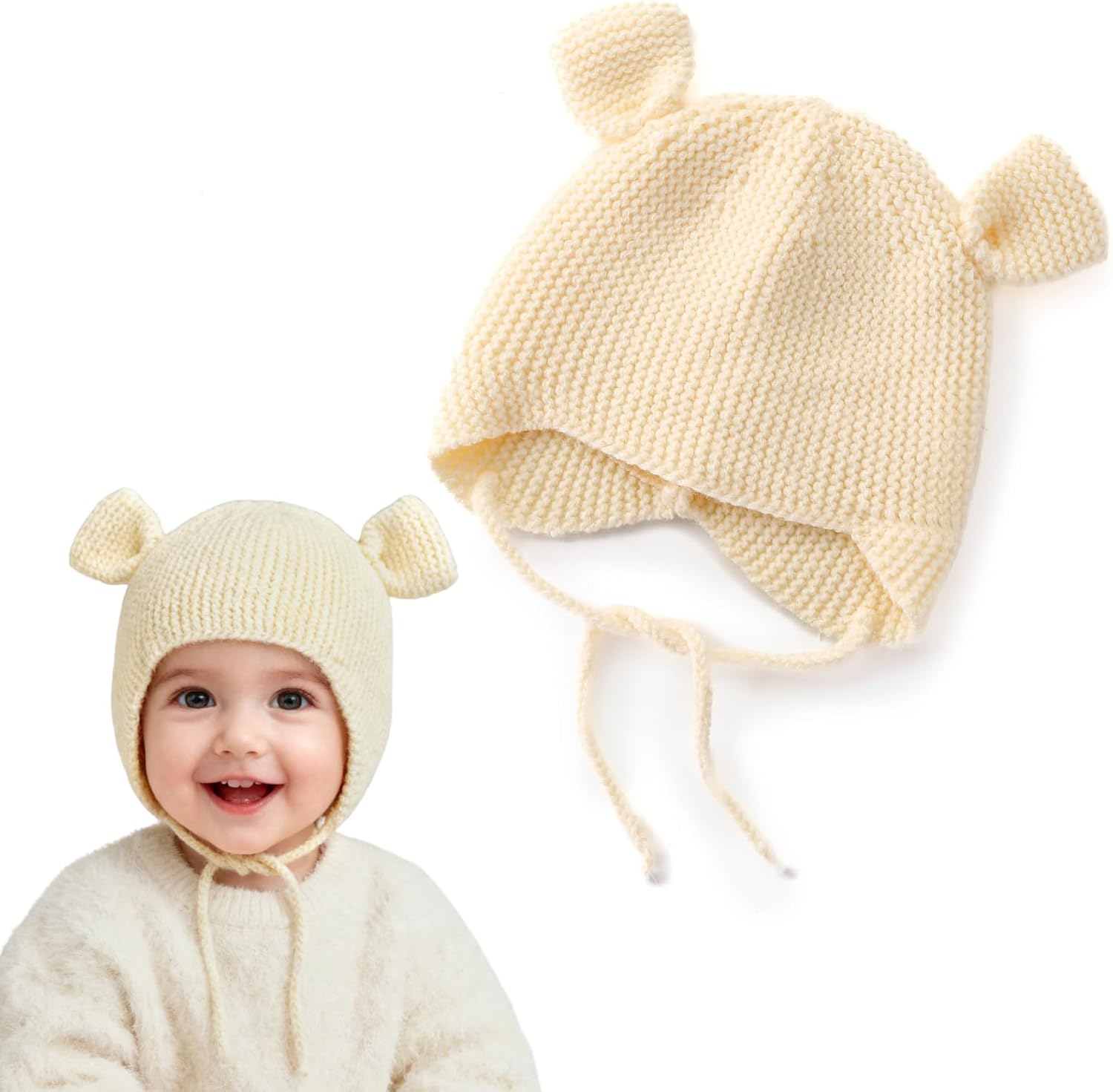 Detalle de Loyfoky Baby Beanie with Earflaps: Winter Knitted Hat for 6–24 Months