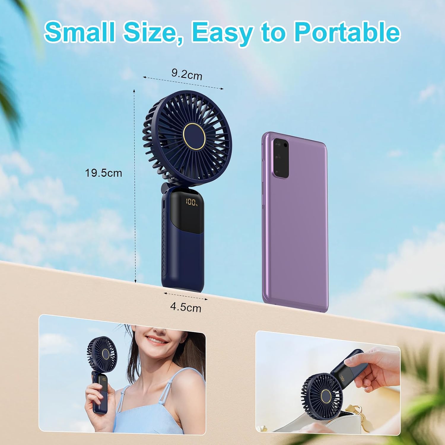 Detalle 2 de Rechargeable 5000mAh handheld fan with 5 speeds