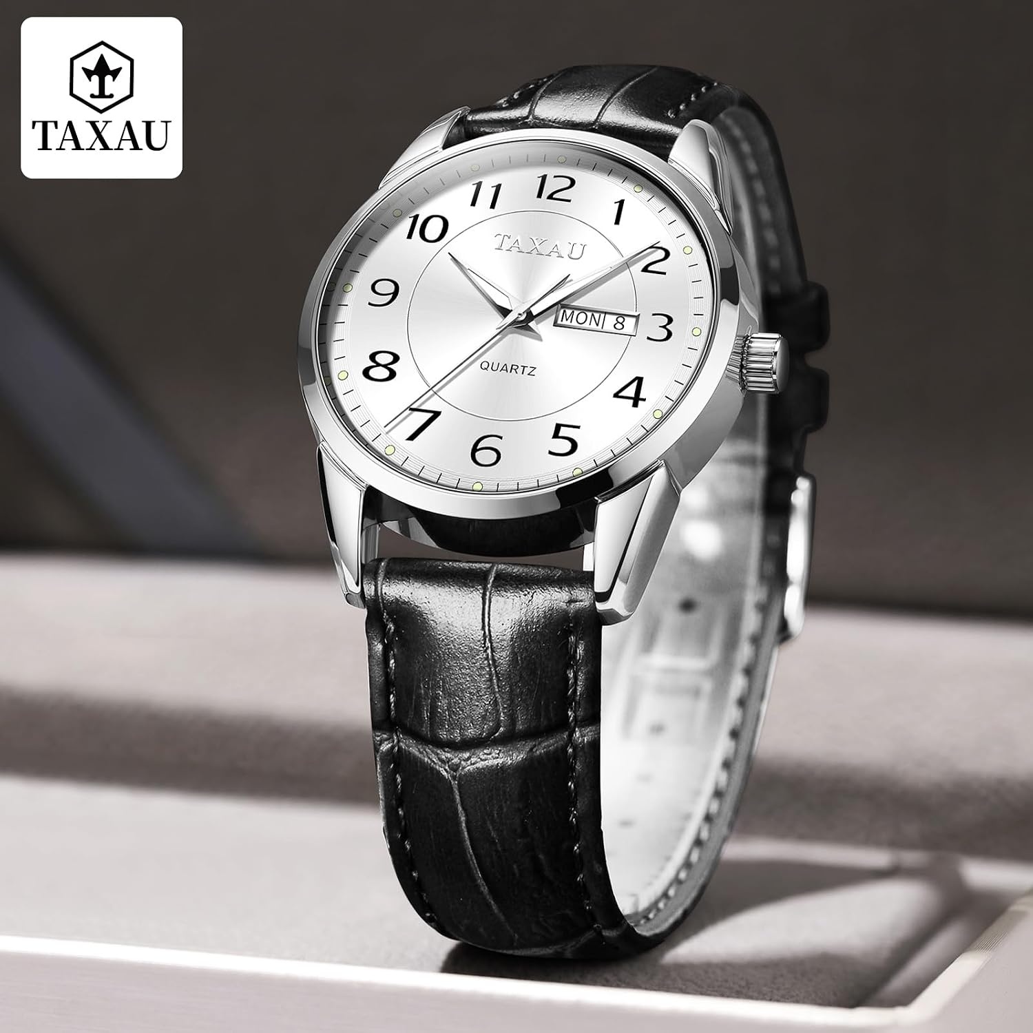 Thumbnail 1 de Taxau Klassische Lederuhr Männer Analog Quarz 41 mm