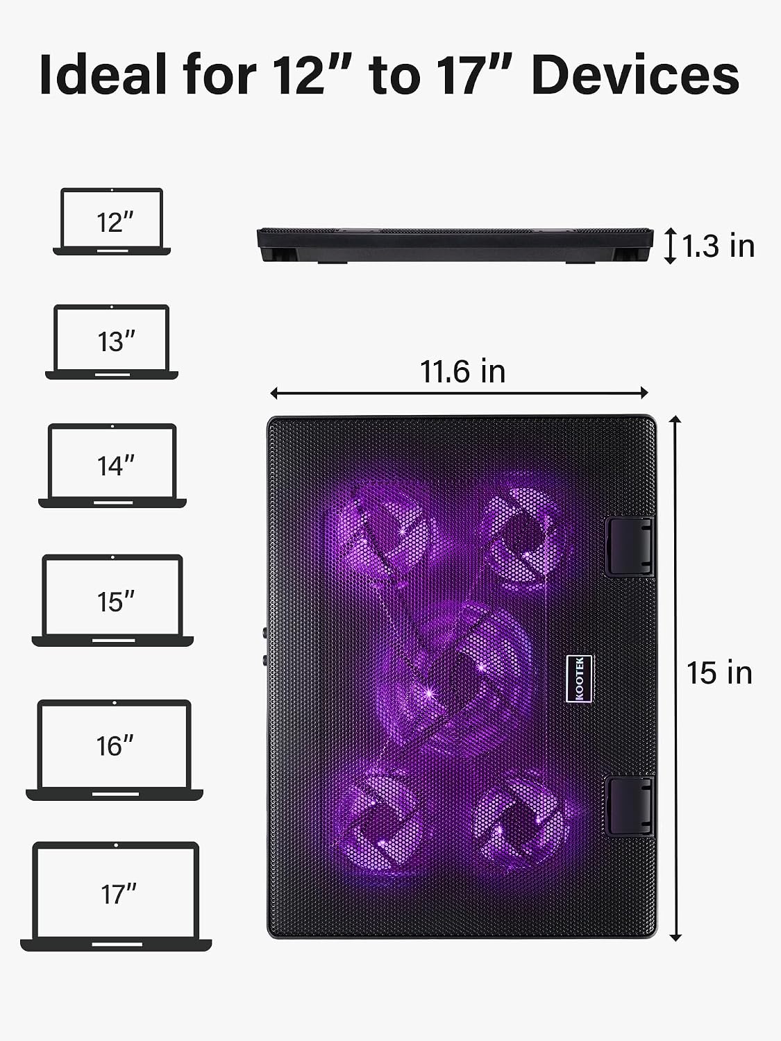 Thumbnail 6 de Kootek Laptop Cooling Pad 12-17" Stand