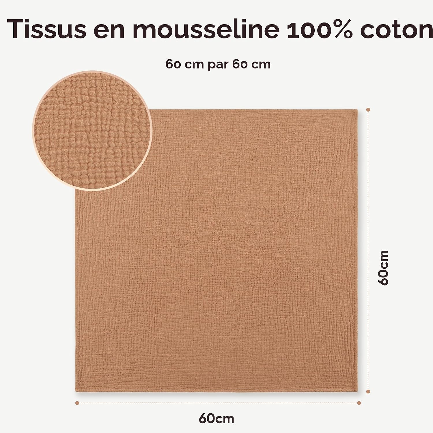 Thumbnail 3 de Bearmoss Langes Coton BéBé – Lot de 6 lingettes en mousseline 60x60 cm, absorbantes et respirantes
