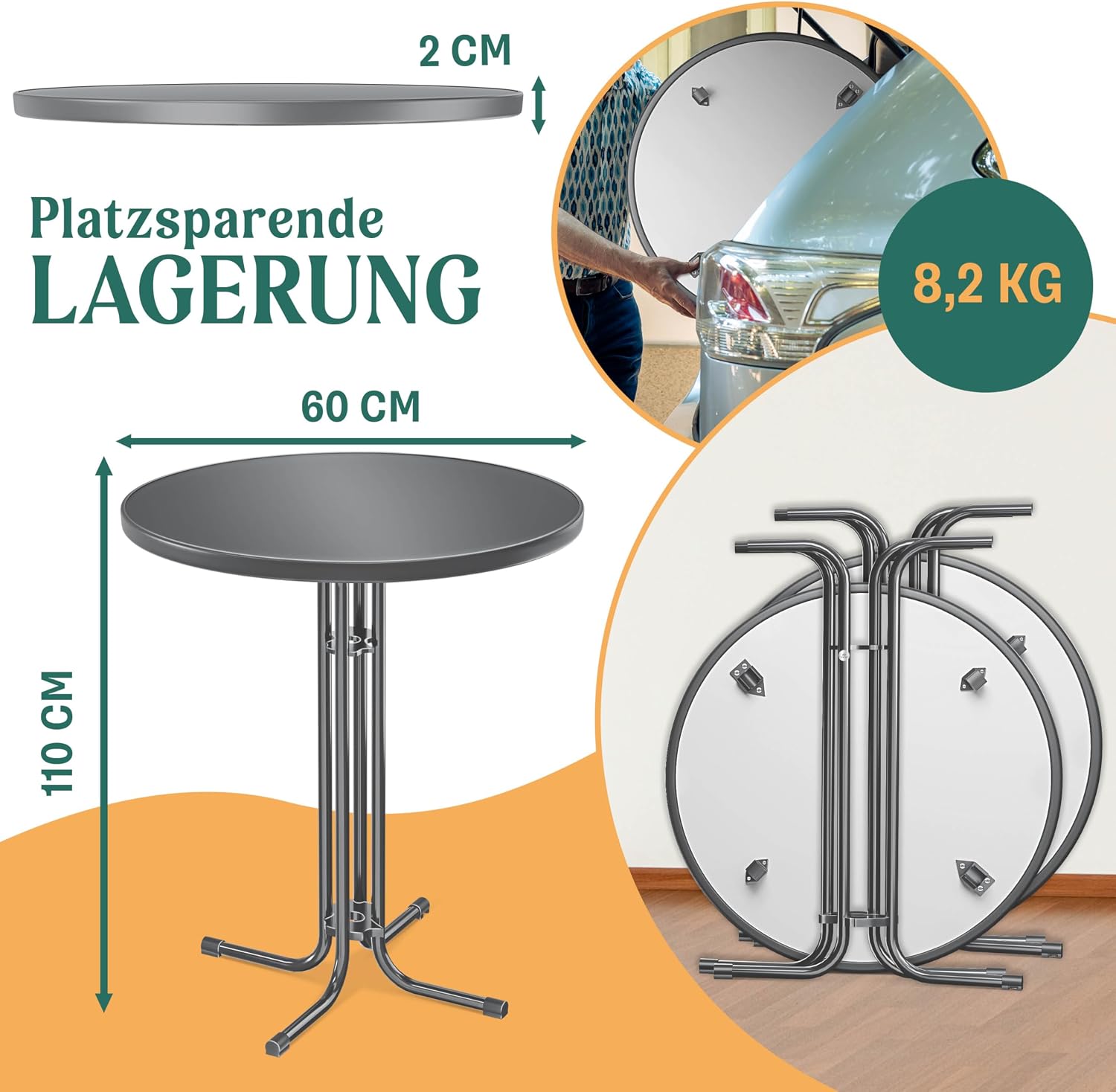 Detalle 2 de KESSER Stehtisch klappbar Ø80cm rund – wetterfester Gastro Bistrotisch, Hoch-/Klapptisch für Innen & Außen