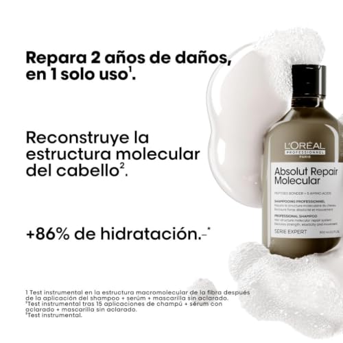 Detalle de L'Oréal Professionnel Absolut Repair Molecular, Champú Reparador 300 ml