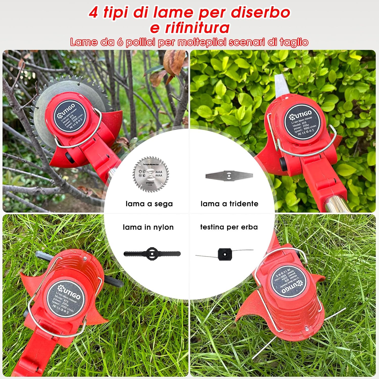 Thumbnail 5 de OUTIGO Decespugliatore a batteria con 2 batterie e 4 lame – versatilità per prato e cespugli