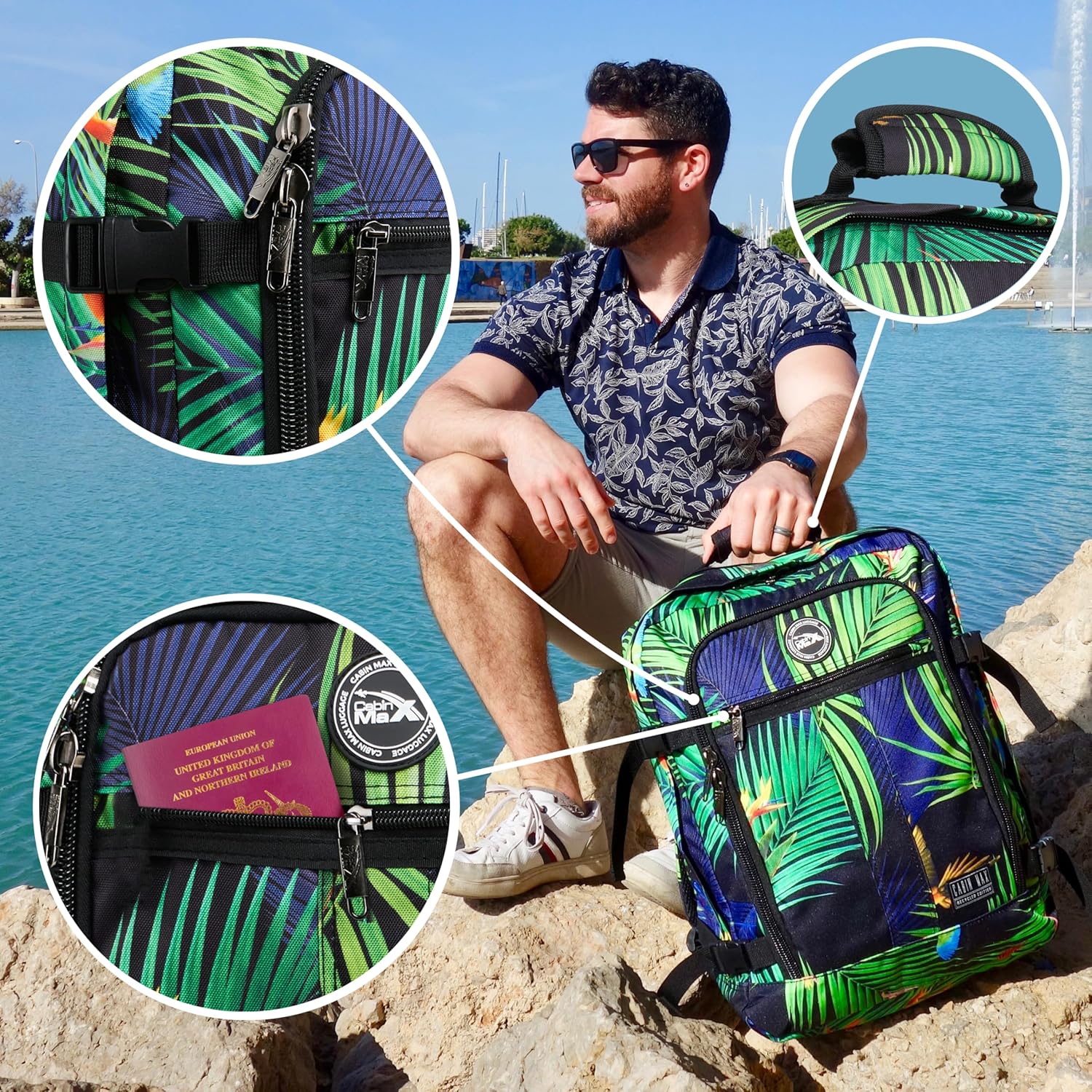 Detalle de Cabin Max Metz Handgepäck Rucksack 45x36x20 cm – 30L, recyceltes RPET, Under-Seat Carry-On