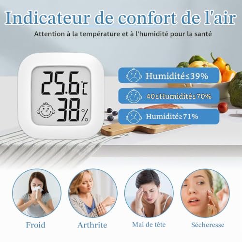 Detalle de Pixelure – lot de 4 thermomètres-hygromètres numériques avec écran LCD
