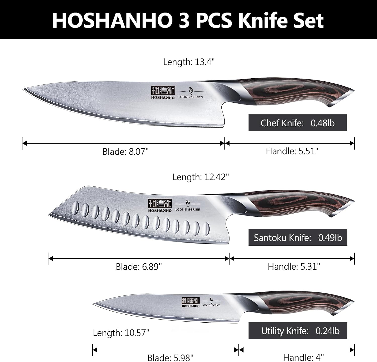 Detalle 2 de HOSHANHO Kitchen Knife Set, 3-Piece