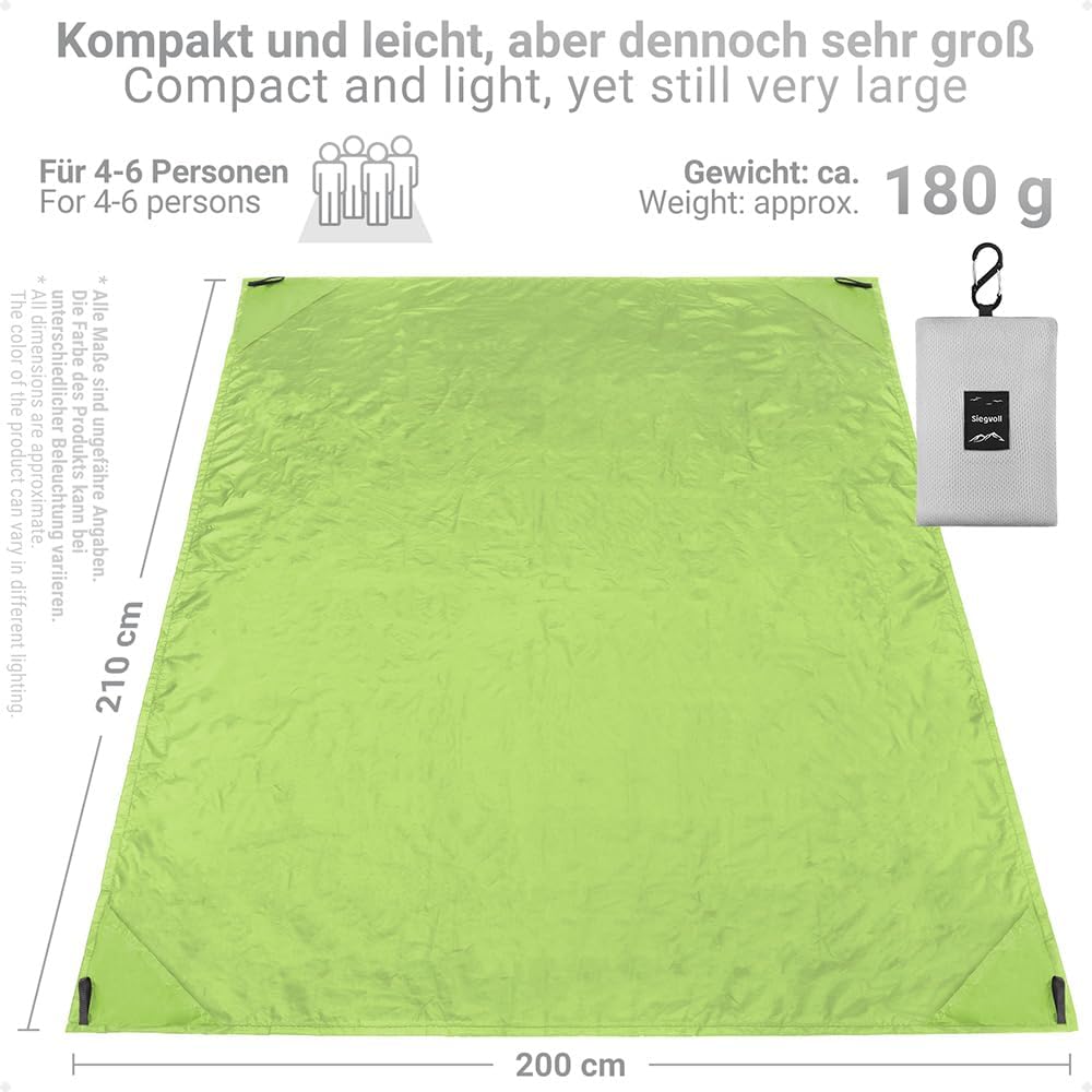 Detalle de Siegvoll Coperta da Spiaggia Portatile 210 x 200 cm – Tappetino da Picnic leggero e resistente