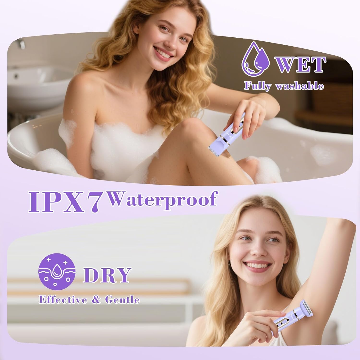 Thumbnail 6 de 4-in-1 Lady Shaver Women Electric Razor Body Trimmer – IPX7 Waterproof, 4 Head Kit (Purple)