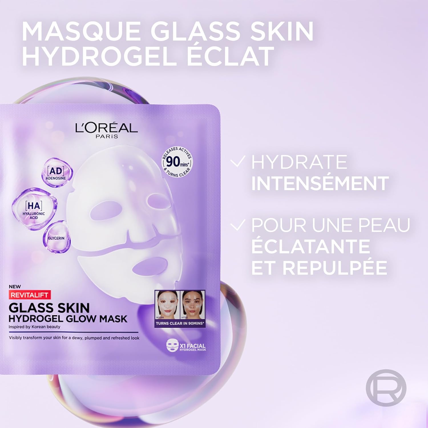 Detalle de L’Oréal Paris Revitalift Filler Glass Skin – Masque Hydrogel Visage (Lot de 4, 50 ml chacun)