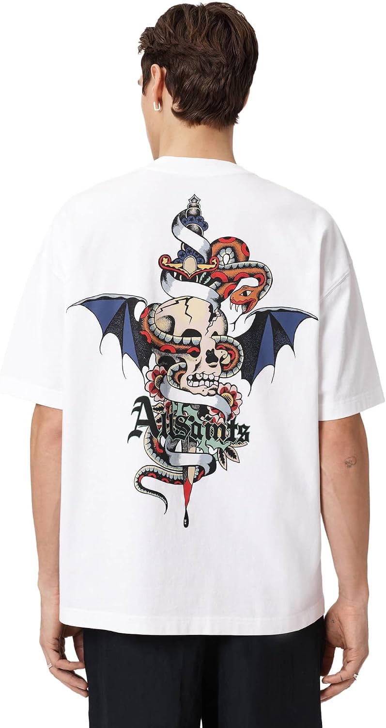 Detalle de Allsaints Blade SS Crew T-Shirt Homme — coupe oversize, manches courtes