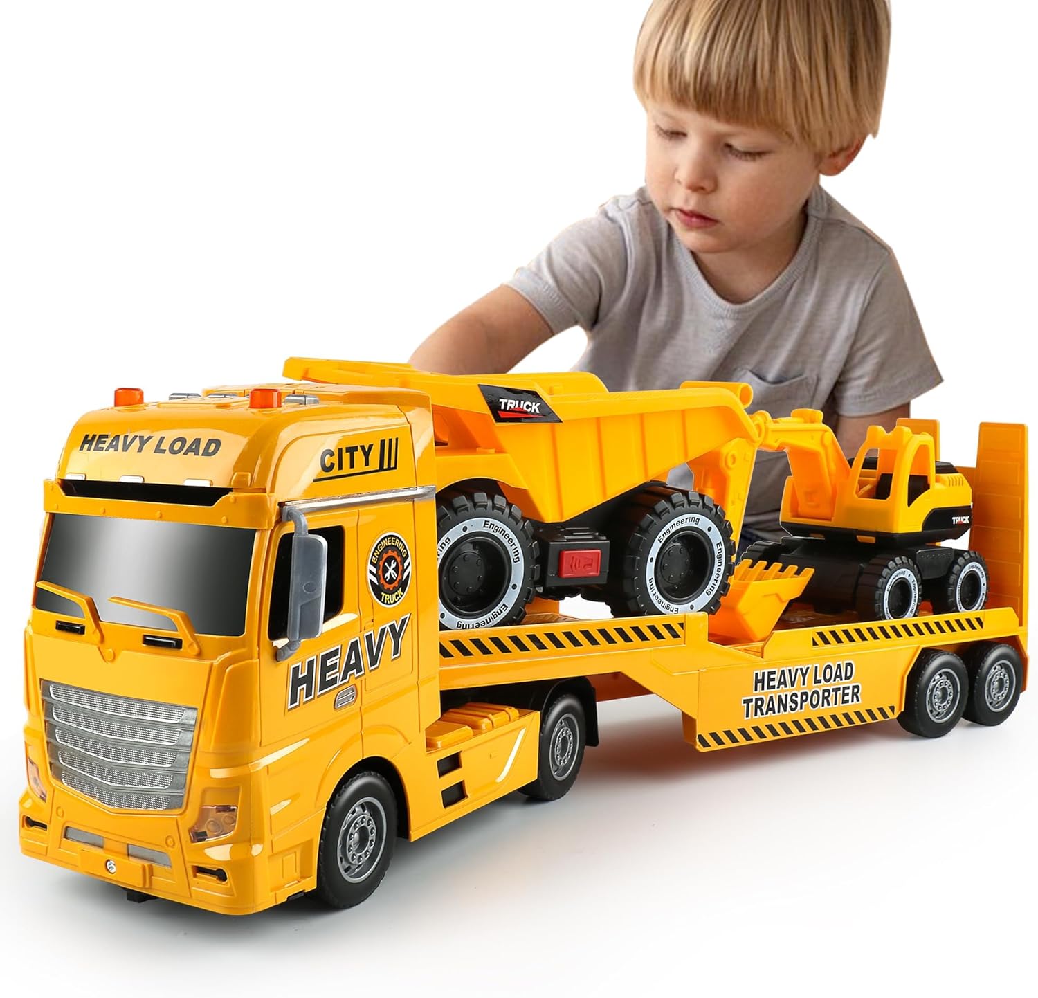 Detalle de Dwi Dowellin 3-in-1 Construction Carrier Truck with Excavator and Dump Truck (25.6")