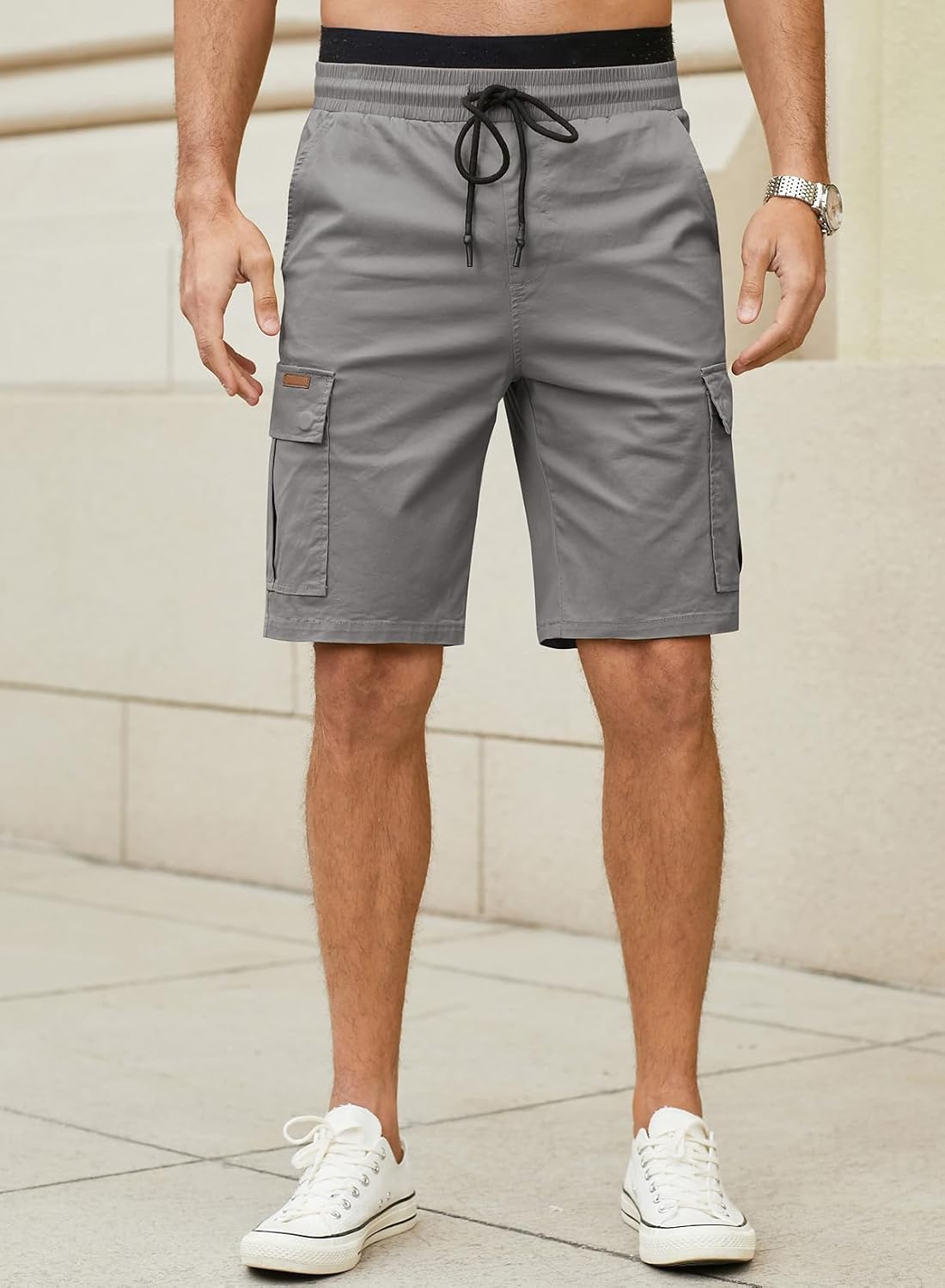 Detalle de JMIERR Cargo-Shorts Herren aus Baumwolle mit Taschen – kurze Freizeithose für Sommer, Sport und Alltag