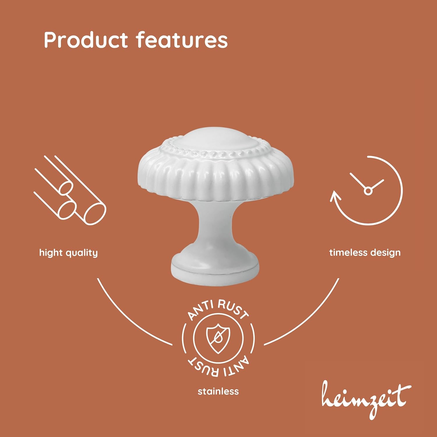 Thumbnail 2 de heimzeit Classic Cabinet Knobs, White Zinc Alloy, Matte Finish, 8 Pieces