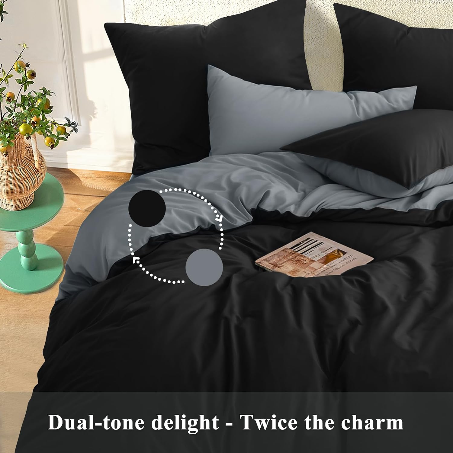 Thumbnail 3 de RUIKASI Black Double Duvet Set Grey