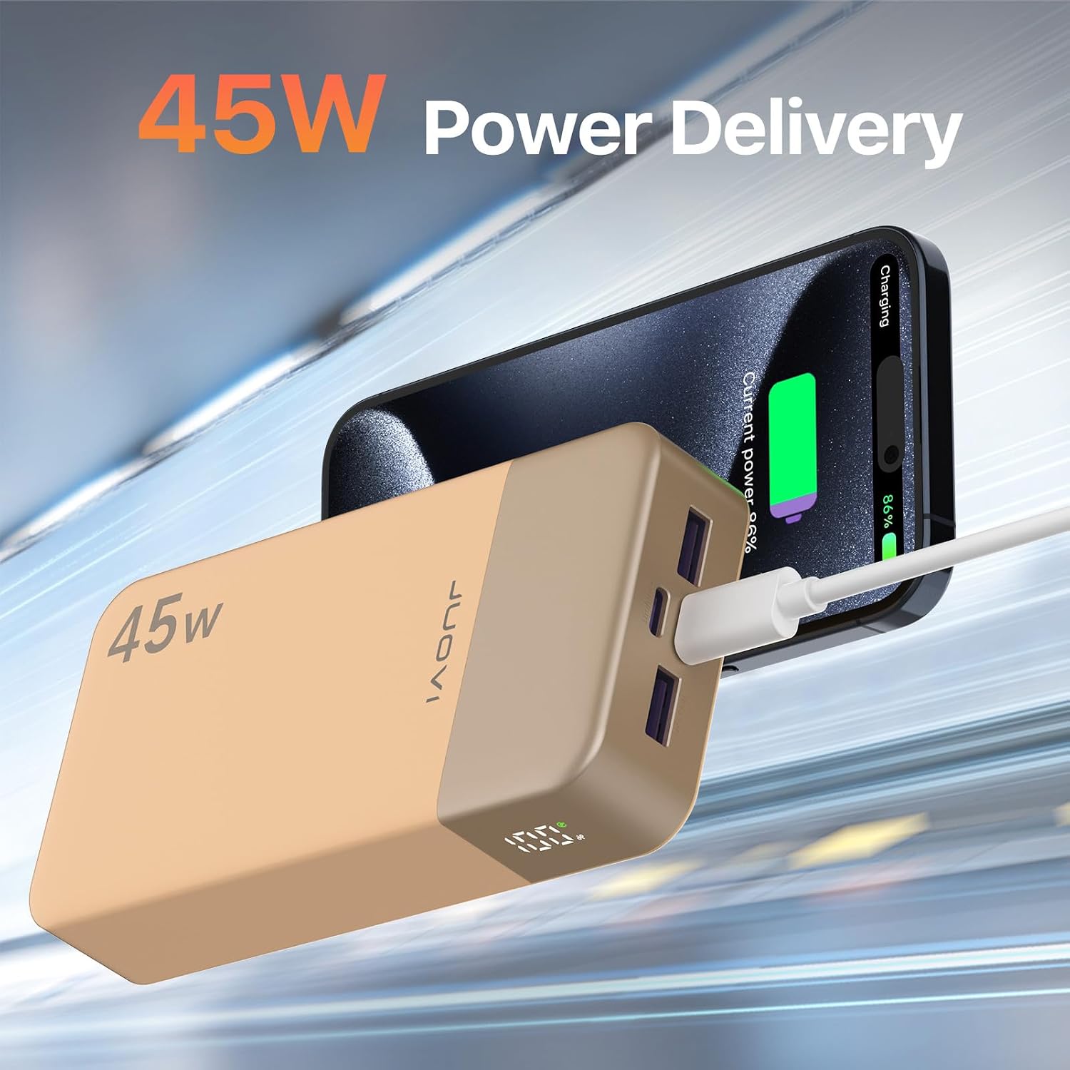 Detalle de JUOVI Power Bank 20000mAh 45W PD, Caricatore Portatile con Display Digitale – Arancione (J2621)