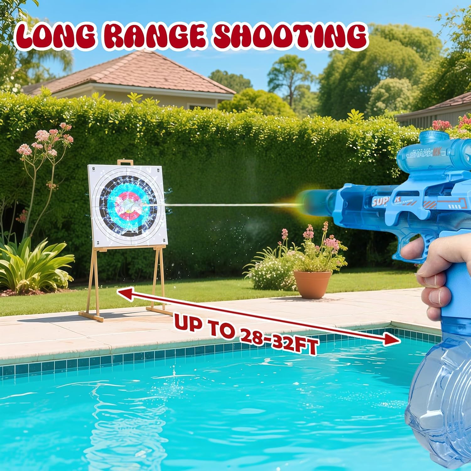 Detalle de 2-Pack Rechargeable Electric Water Gun with LED Light (Black & Blue) – Outdoor Water Blaster for Kids & Adults