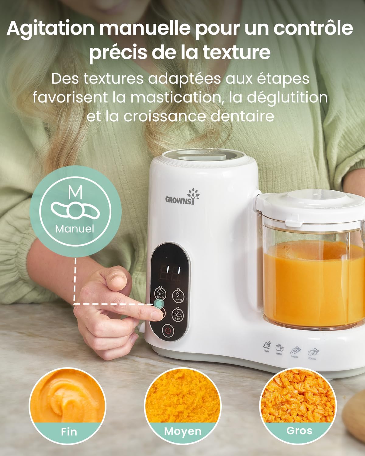 Detalle 2 de Grownsy Robot Cuiseur Mixeur Bébé 2‑en‑1