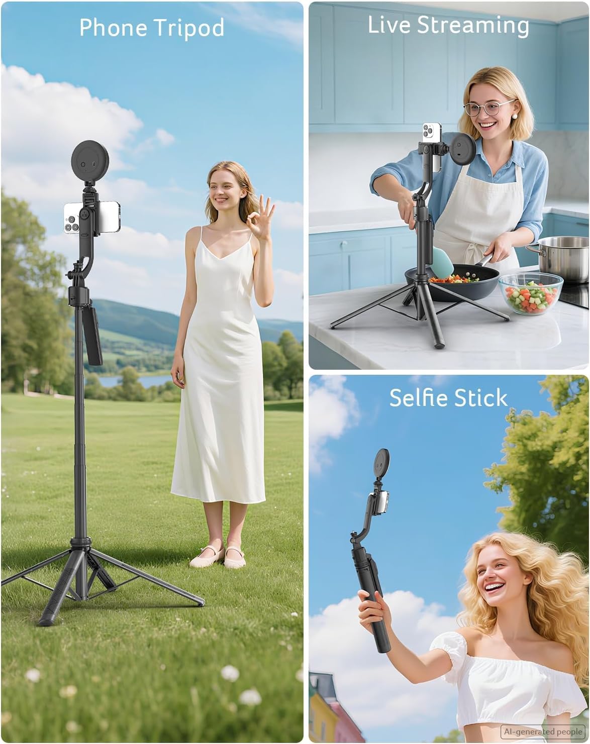 Thumbnail 4 de Acer Gadget Auto Face Tracking Tripod Selfie Stick (64.4 in) with Light & Remote for iPhone, Cell Phones, Android, and Cameras