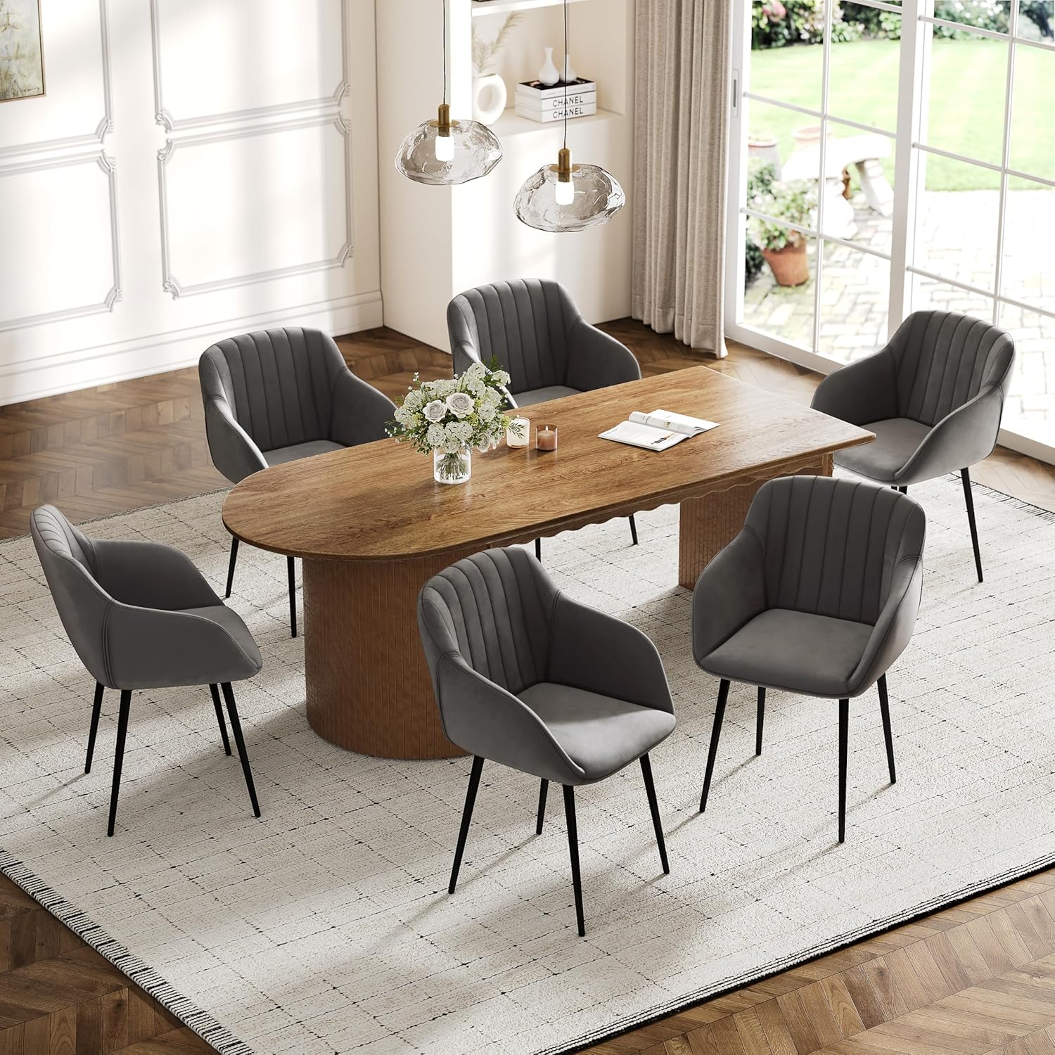 Thumbnail 3 de Goeurvant Set Sedie Cucina da 4 con Bracciolo in Velluto Grigio Scuro – Comfort ed Eleganza per la Sala da Pranzo