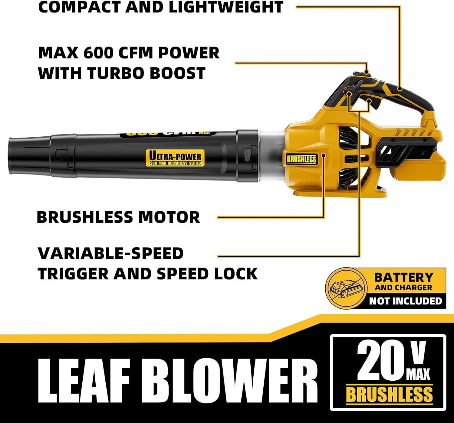 Detalle de Neareen EF-20BL Cordless Leaf Blower, 125 MPH Turbo, Brushless Motor