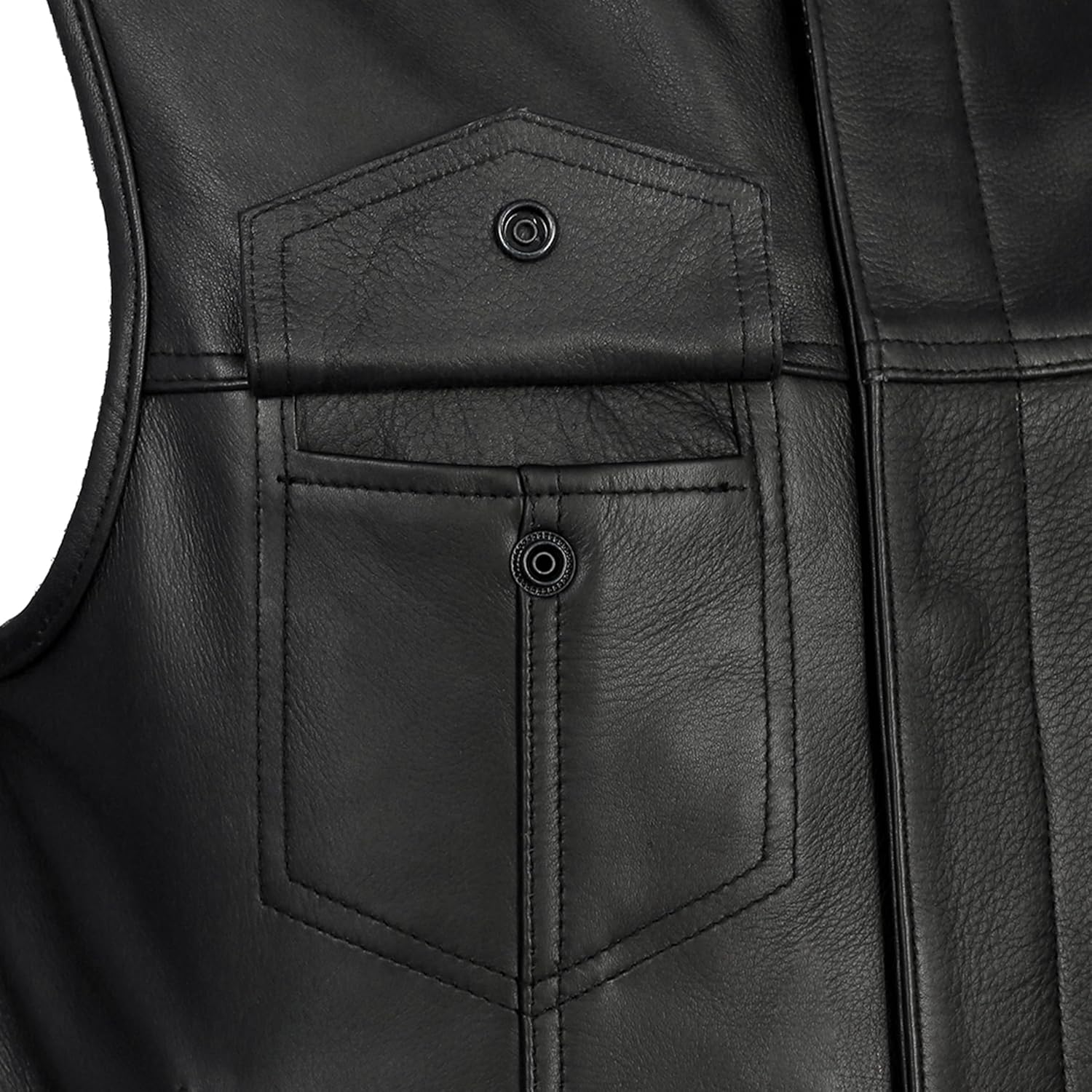 Detalle 2 de Leatherick Gilet de motard en cuir véritable noir sans col Anarchy Club pour homme