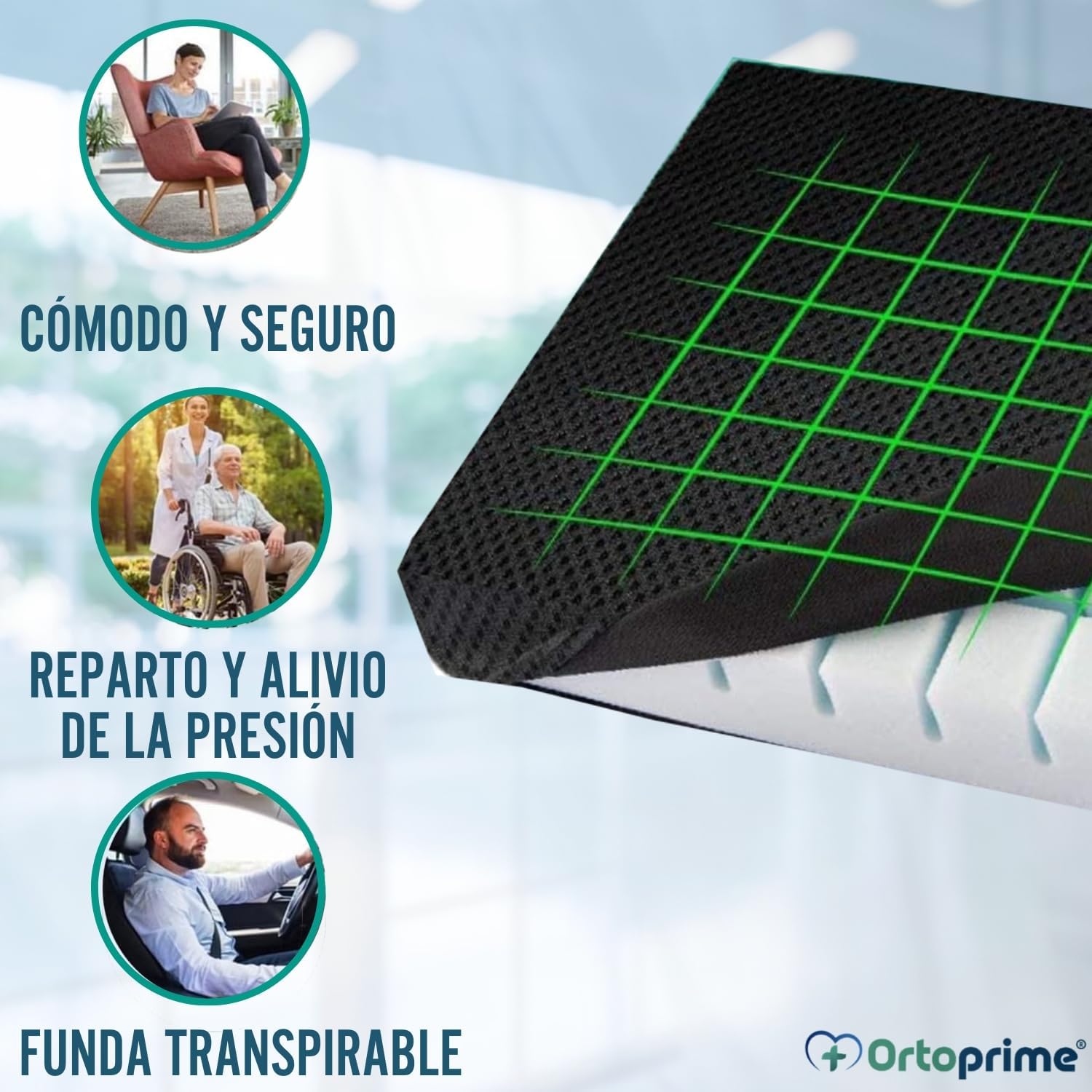 Detalle de OrtoPrime Anti-Frost – poduszka przeciwodleżynowa z pianki szczelinowej, pokrowiec 3D