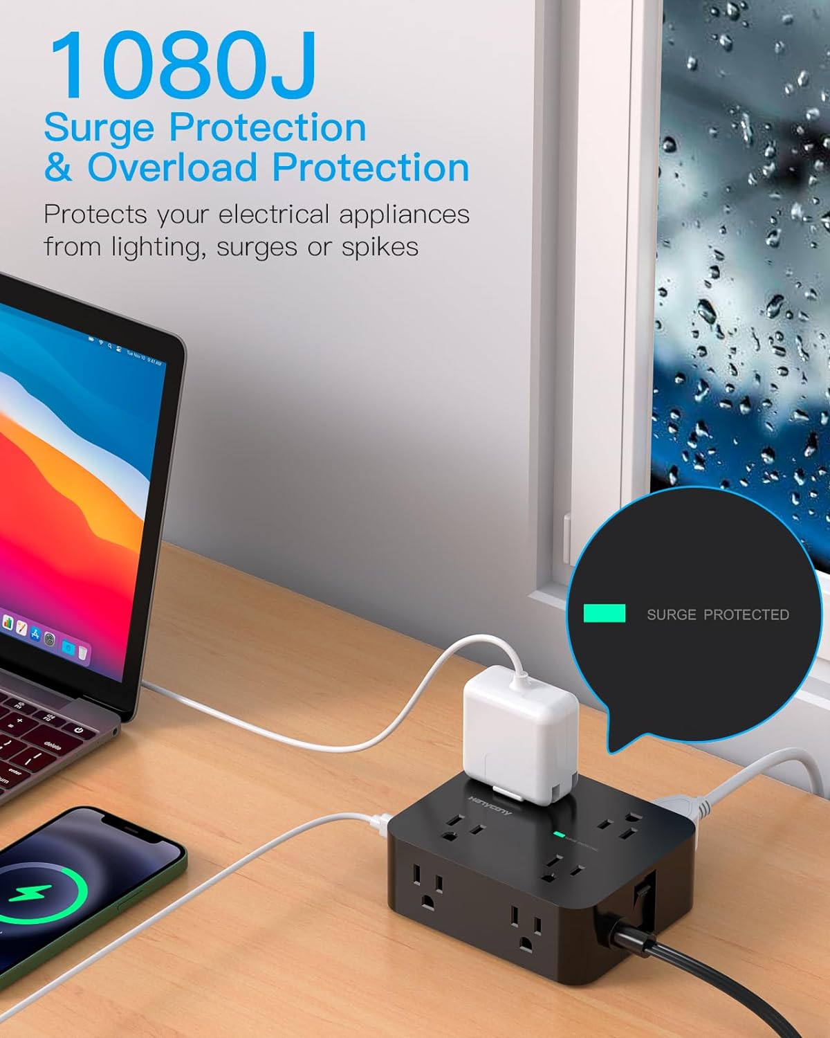 Detalle 2 de HANYCONY 5Ft Surge Protector with 8 Outlets ๐