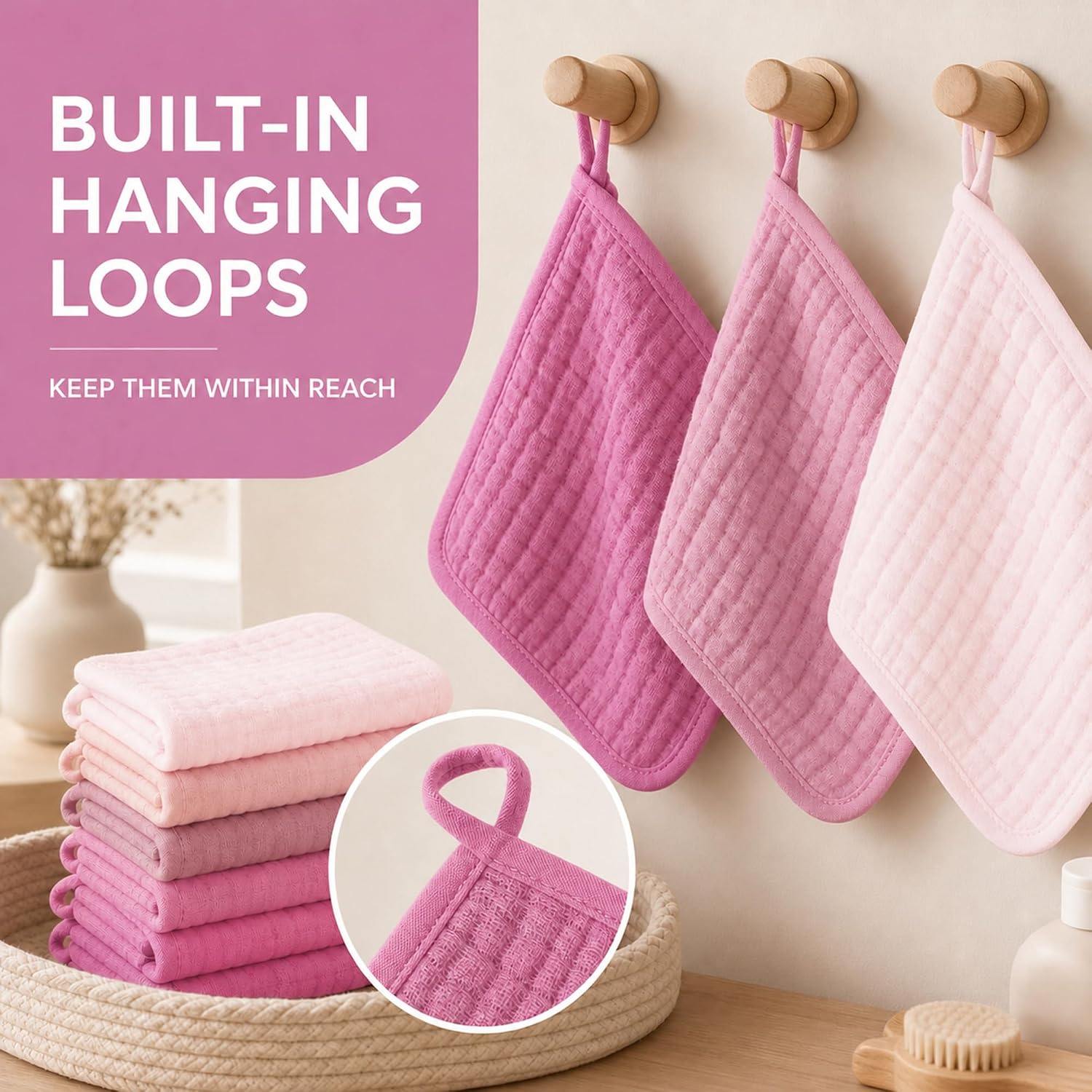 Detalle de SWEET DOLPHIN Muslin Washcloths 10 x 10 Inches