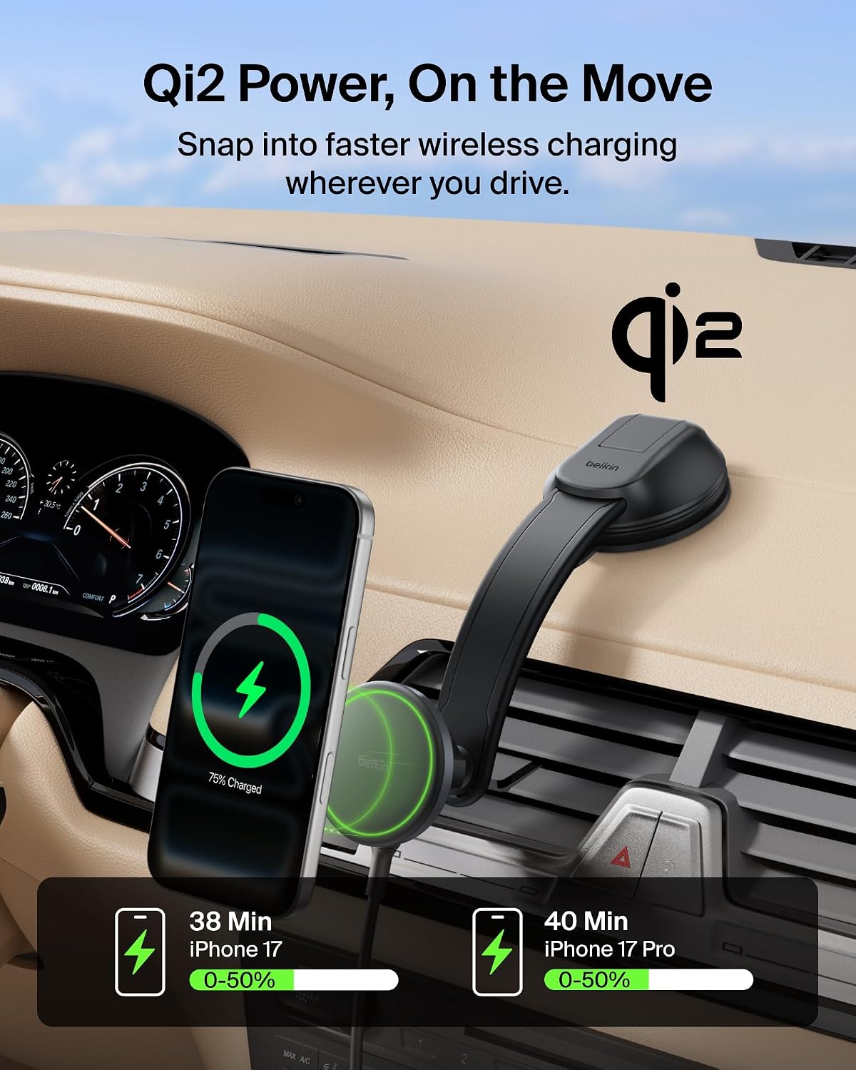 Detalle 2 de Belkin Wireless Car Charger MagSafe Mount 1M