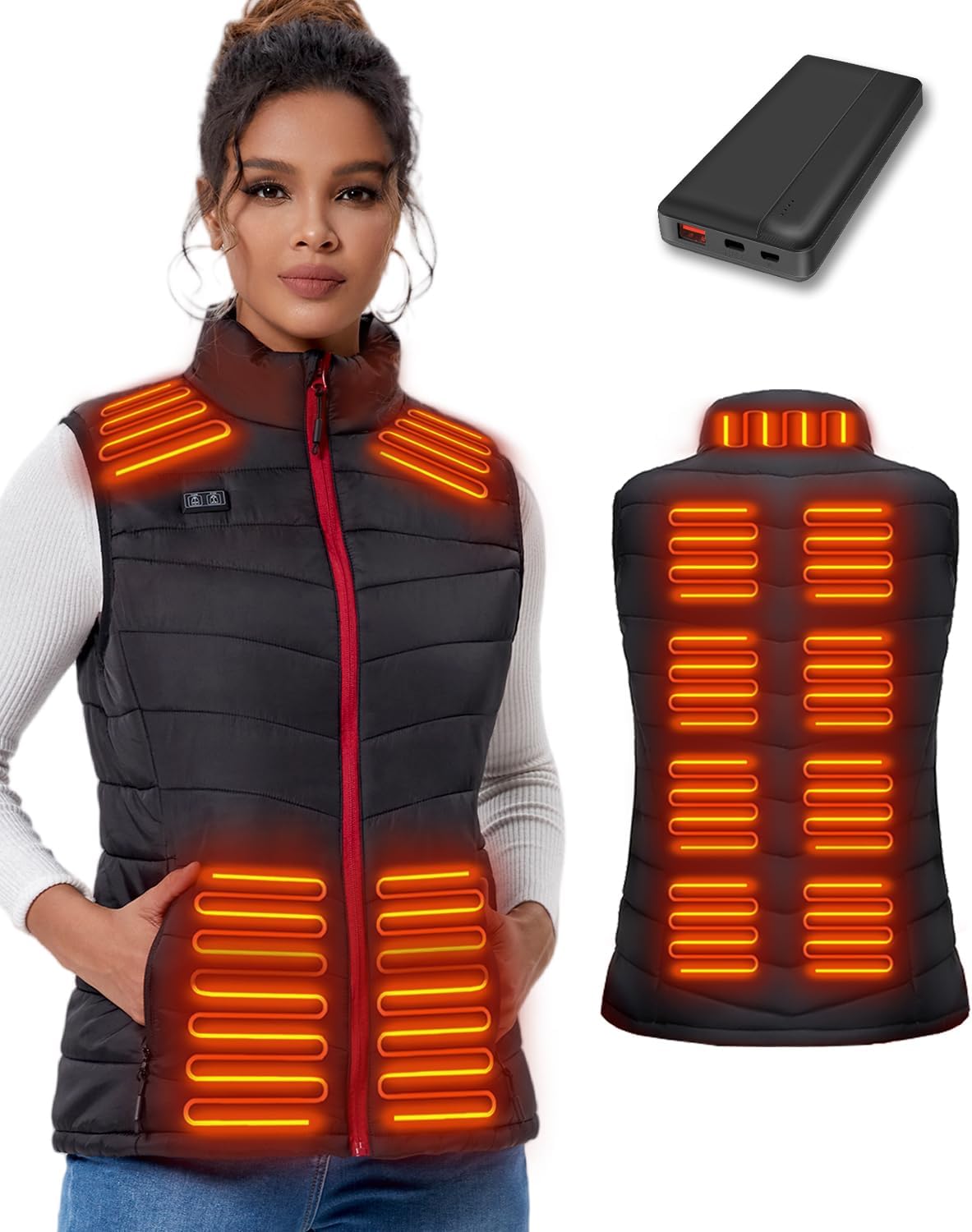 Detalle de Seenew Women's Heated Vest, 13 Heating Zones, 3 Heat Levels, 10,000mAh Battery Pack