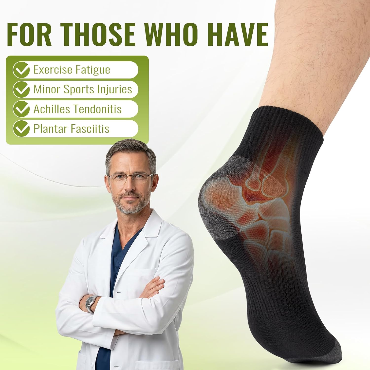 Detalle de SukModen Compression Ankle Support Running Socks (3 Pairs) – Bamboo trainer socks for arch & plantar fascia support