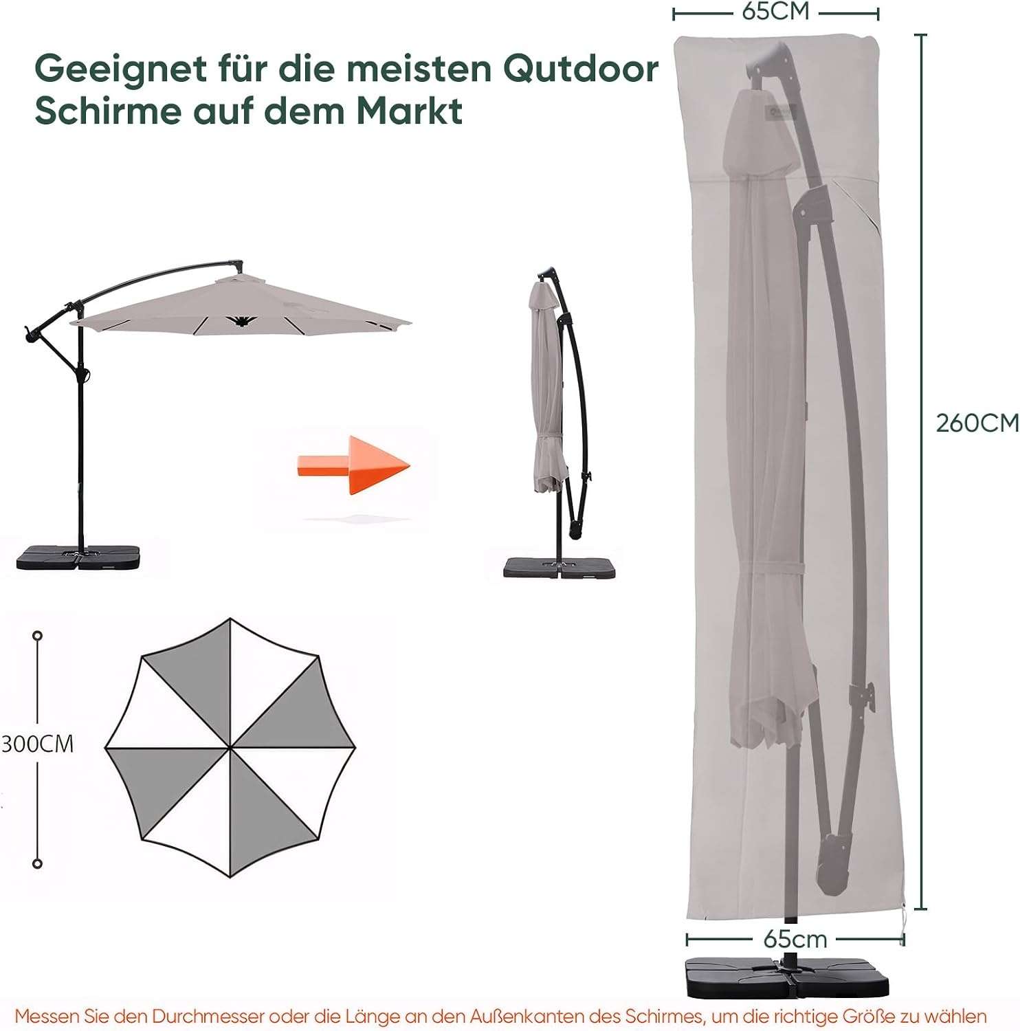 Detalle de Sekey Schutzhülle für Ampelschirm 260×65 cm – robust, wasserabweisend und luftdurchlässig