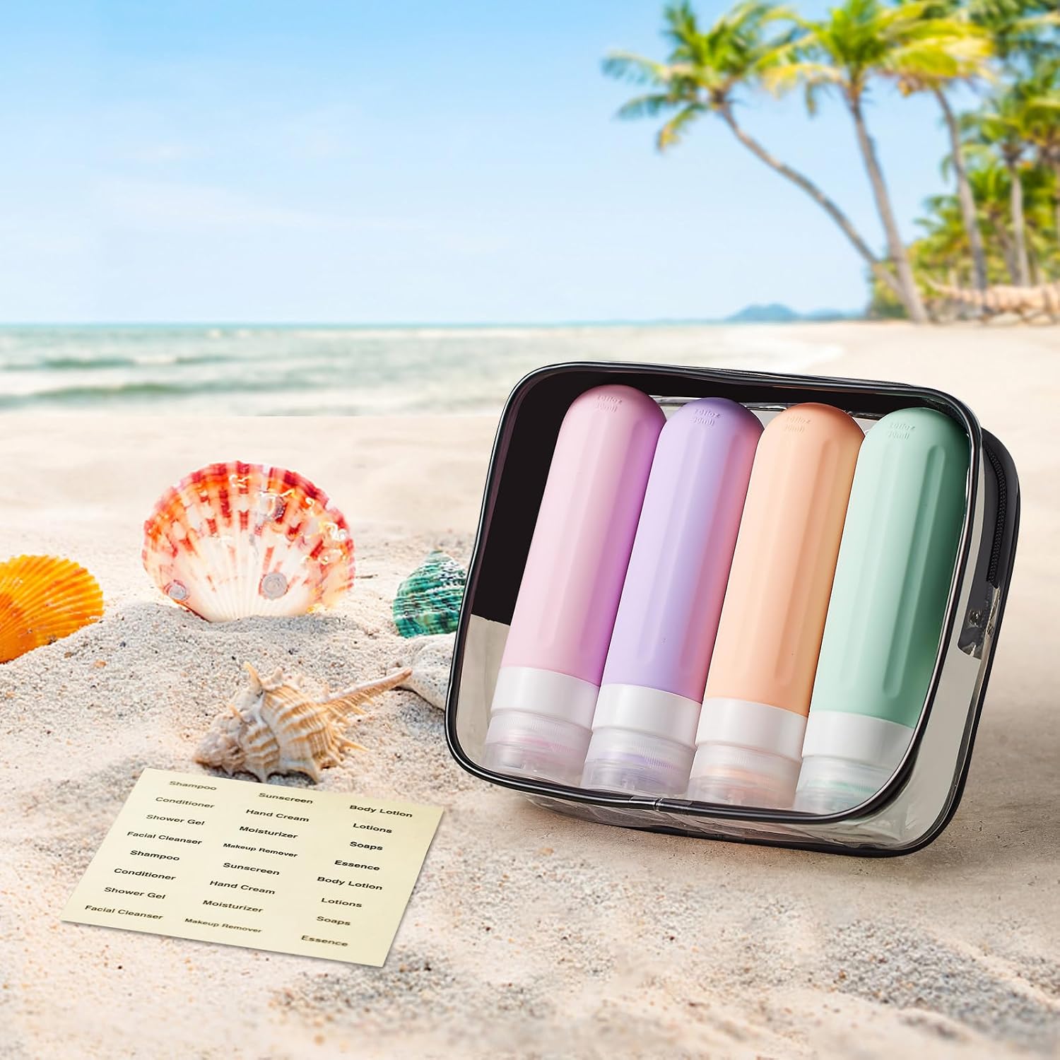 Detalle de XMOSNZ 3oz Silicone Travel Bottles 4-Pack: Refillable, BPA-Free and TSA-Approved