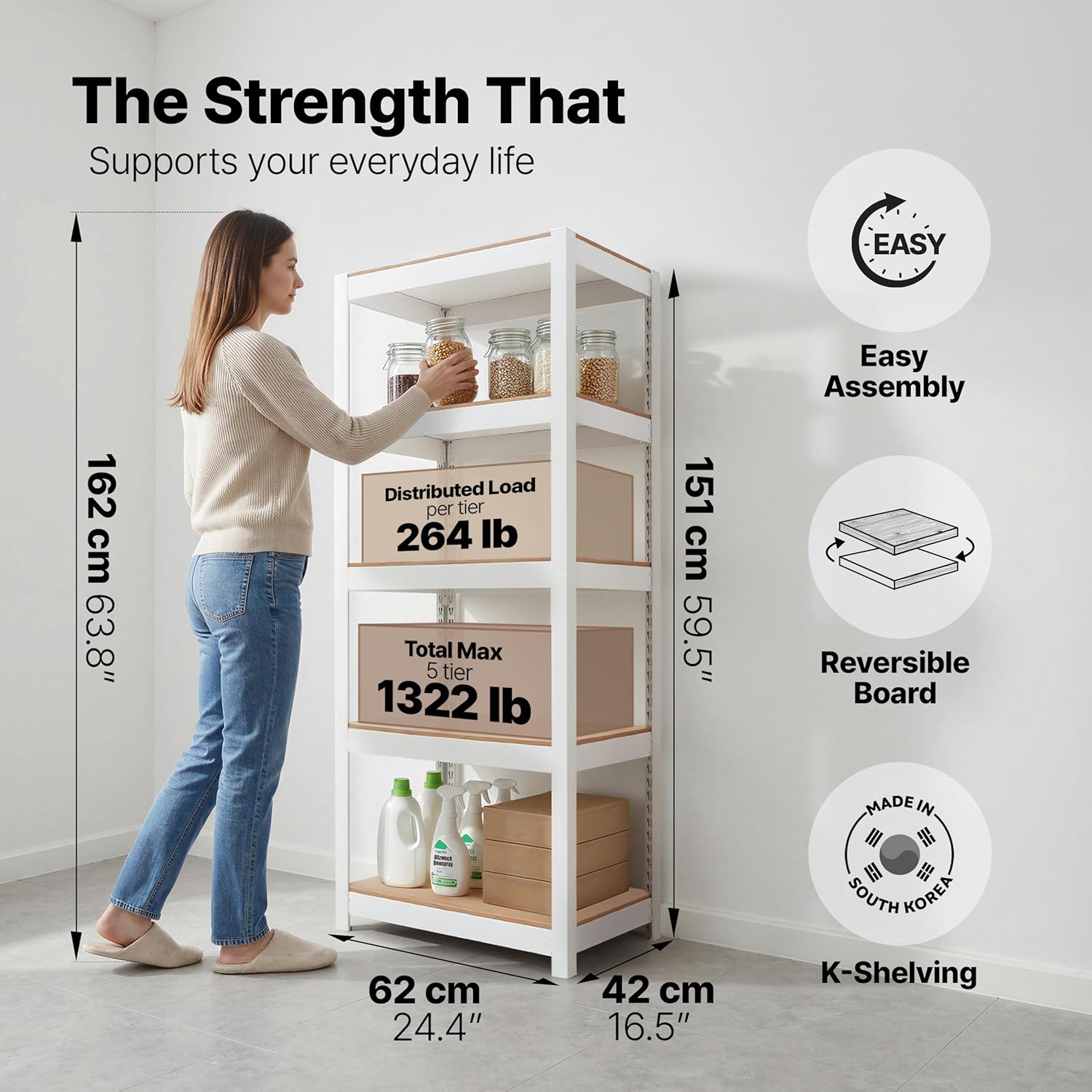 Thumbnail 1 de HOMEDANT House 5-Tier 24.1" W Laminated Metal Shelving Unit (Adjustable) — Boltless Utility Rack
