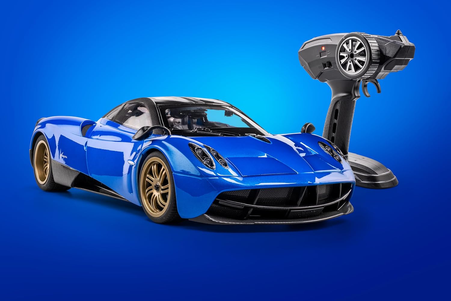 Detalle de Carson 500404306 Pagani Huaira – samochód RC 1:14, 2,4 GHz, LED, niebieski