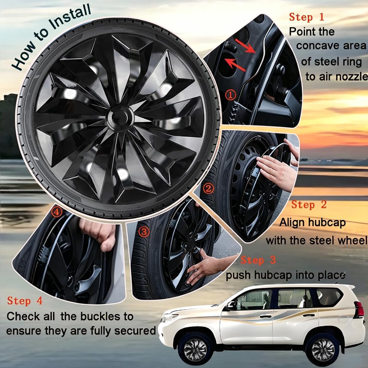 Thumbnail 5 de Hubcaps Wheel Covers Replacement R15 - Universal Fit 15-Inch ABS Steel Wheel Caps (Set of 4, Black)